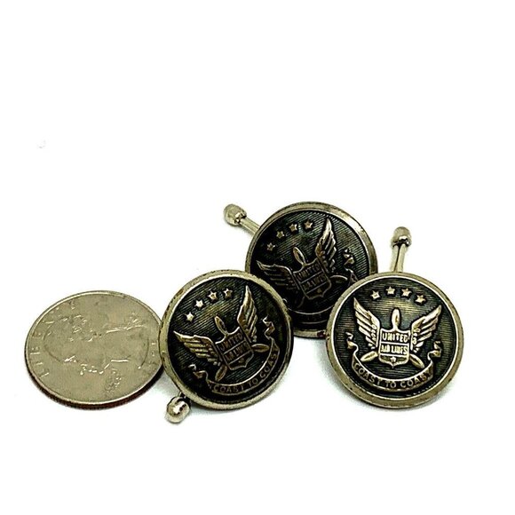 United Airlines Crew Uniform Pilot Wings Vintage 3 Cuff Buttons Coast to… - Picture 7 of 12